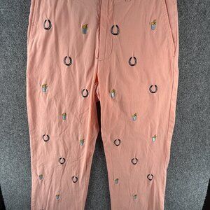 Castaway Nantucket Island Pants Embroidered Salmon Chino Horseshoes ACTL 30X28